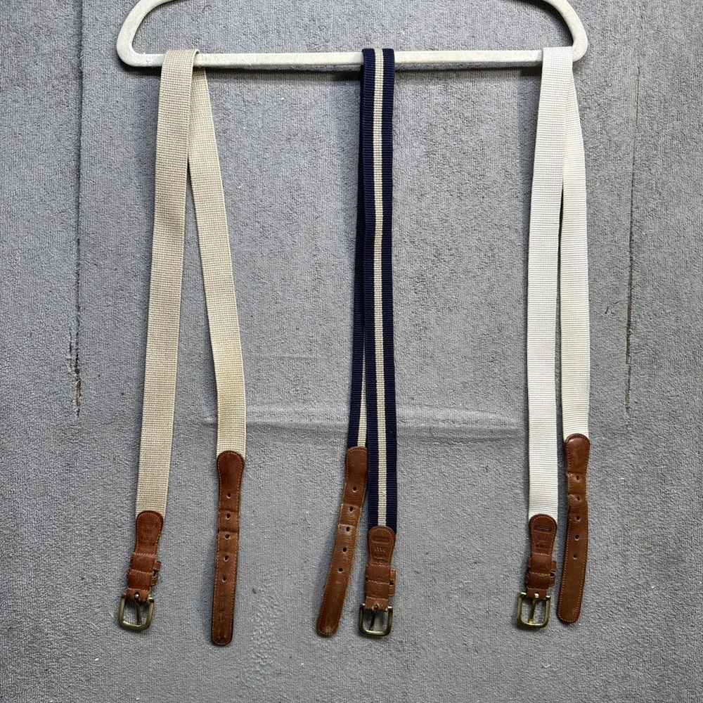 Coach Women's Leather Linen Belts Lot of 3 Tan Navy Cream Size‎ 40 Large L